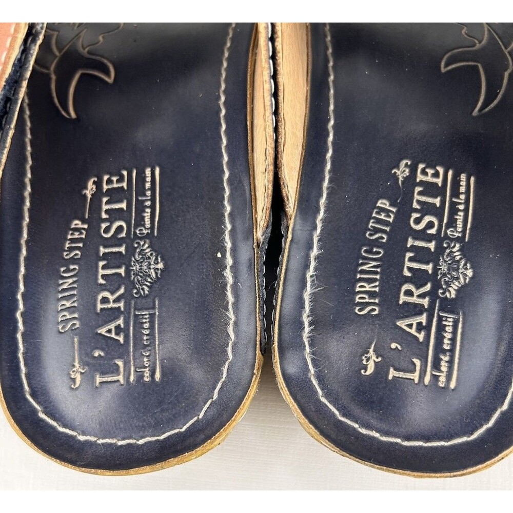 L'Artiste by Spring Step Womens Leigh Leather Slide Sandal Navy Multi EU37 6.5-7 - Picture 7 of 11